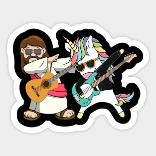 Guitar Jesus With Unicorn Dabbing Sticker